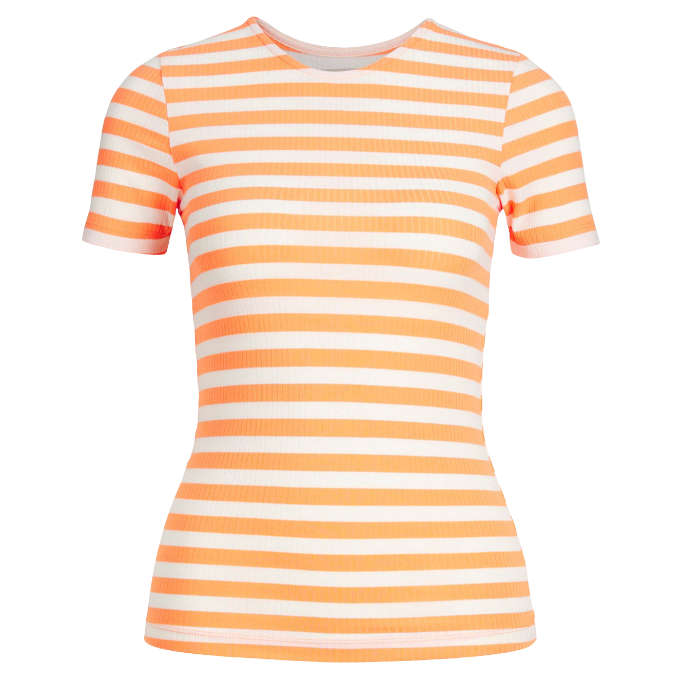 ADPT Dame T-shirt med Striber i Papaya - Super Slim Fit