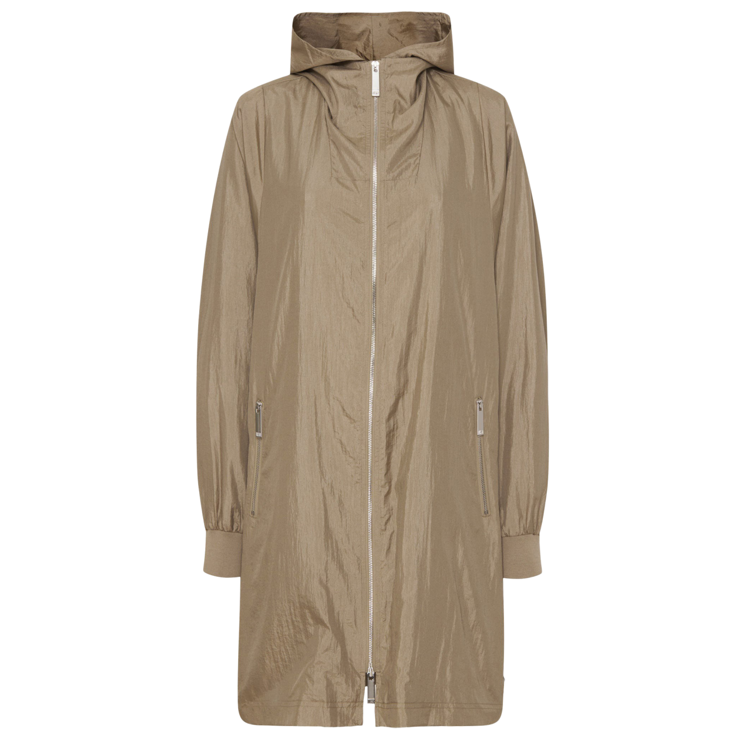 Trendy oversize overgangsjakke med hætte i taupe