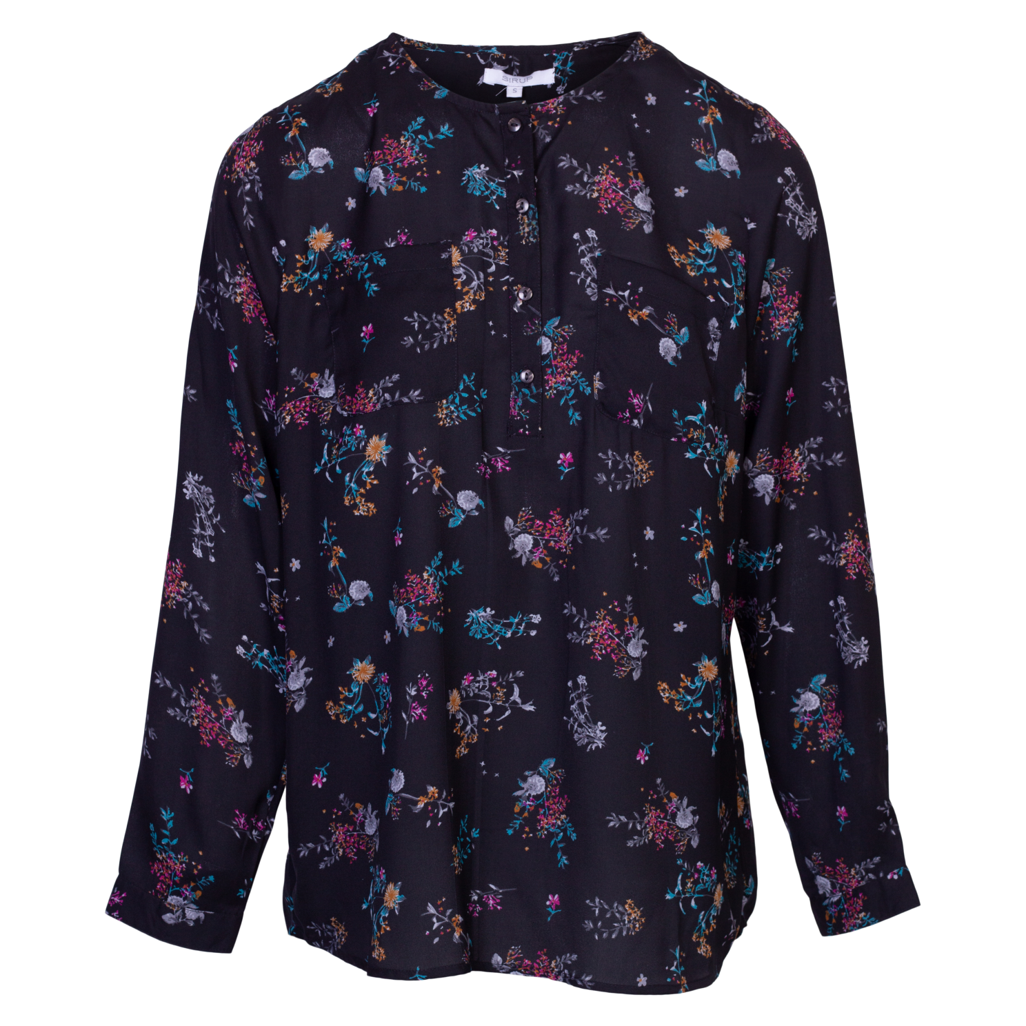 Blomstret damebluse med knapper - Black fra Sirup