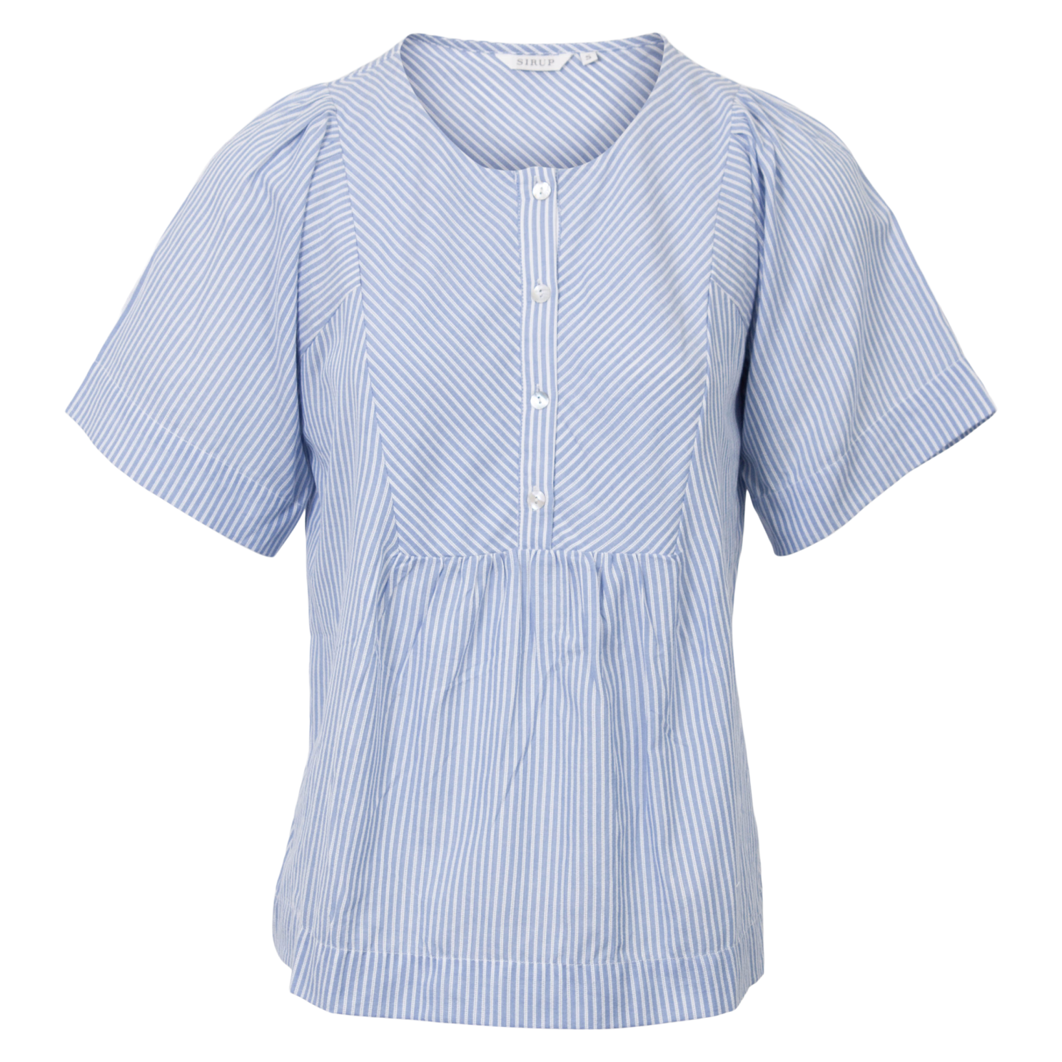 Dame Kortærmet Bluse med Knapper - Blue Bonnet