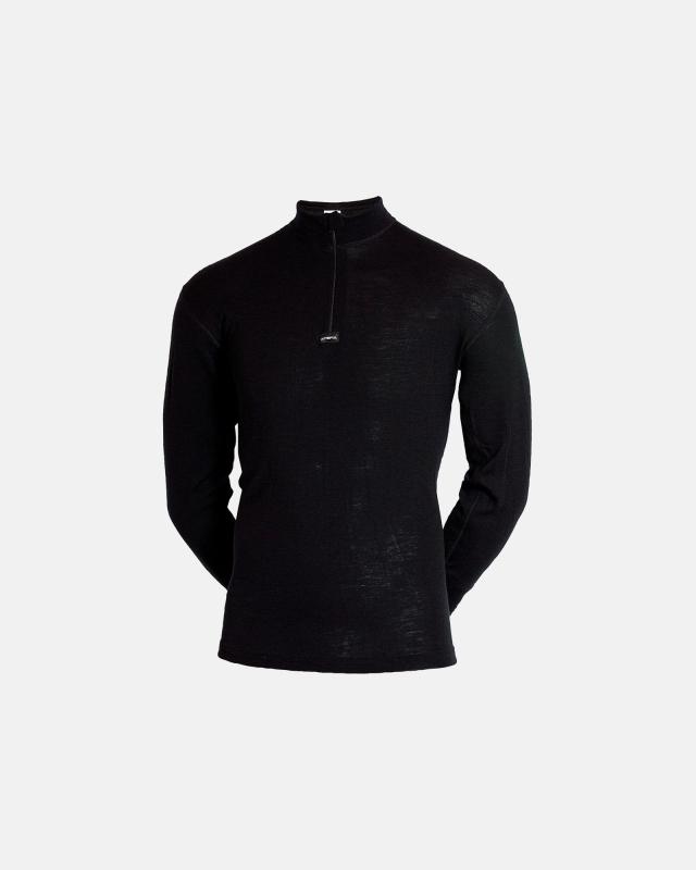 Langærmet Merino Uld Undertrøje med Lynlås - Sort