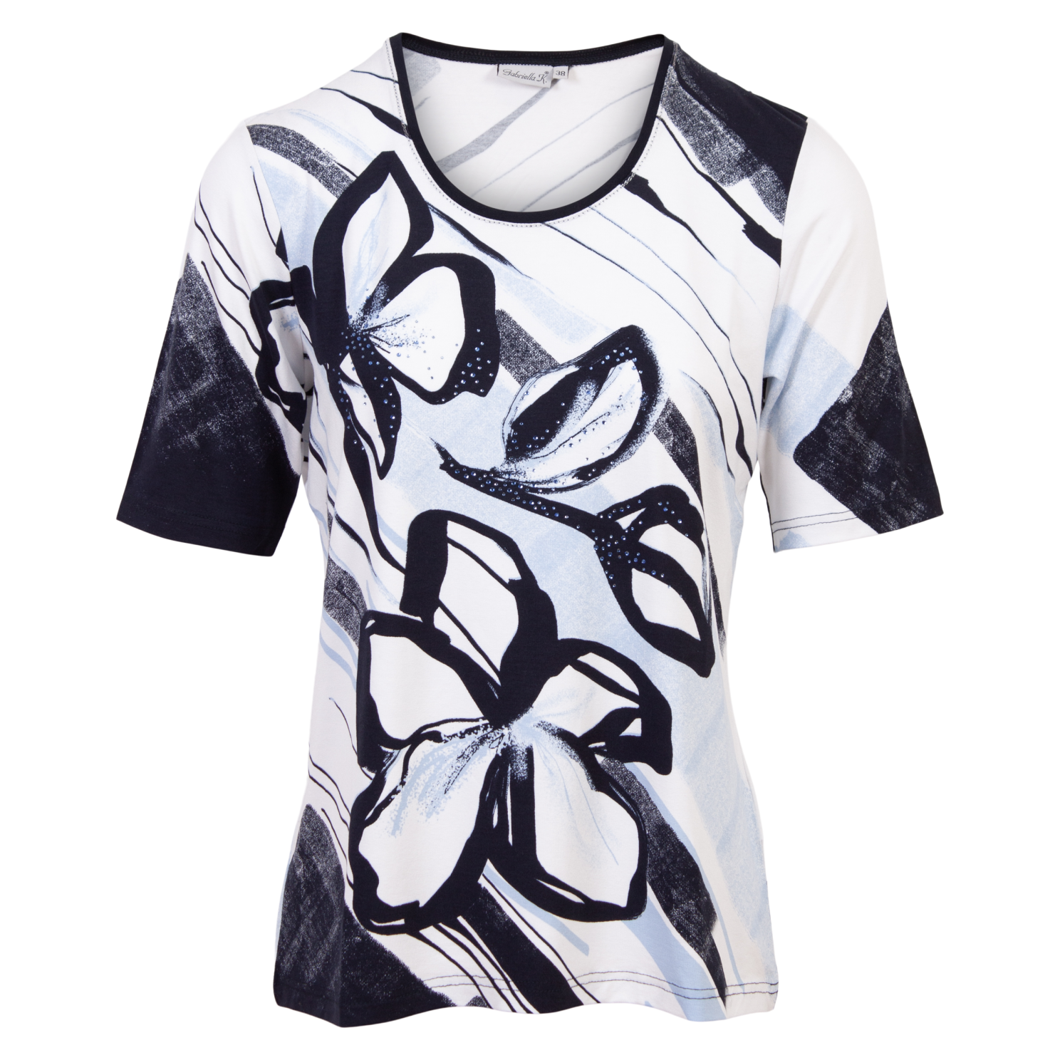 Dame T-shirt med perler - Gabriella K. i blå farve