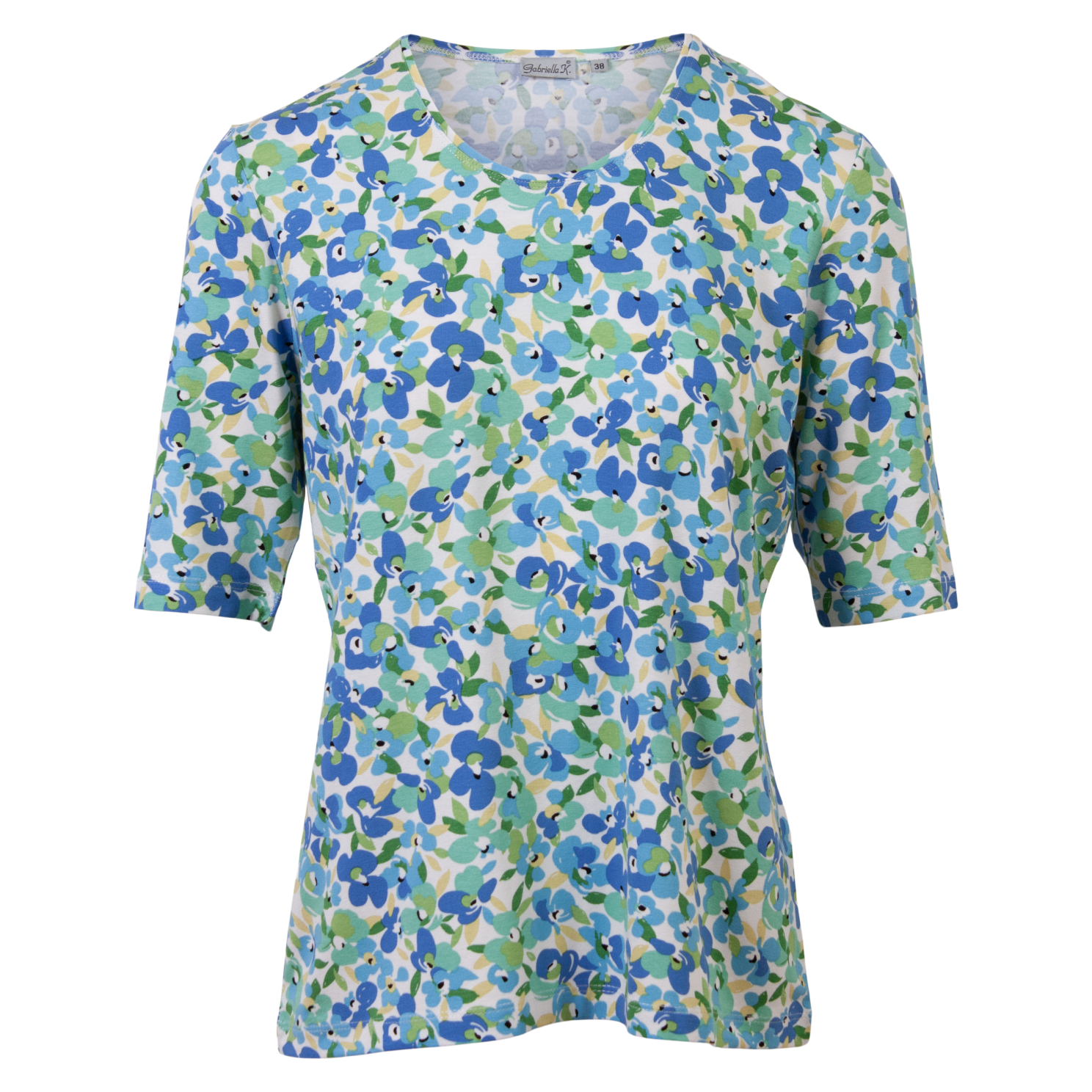 Gabriella Dame T-shirt med All-Over Motiv - Azur