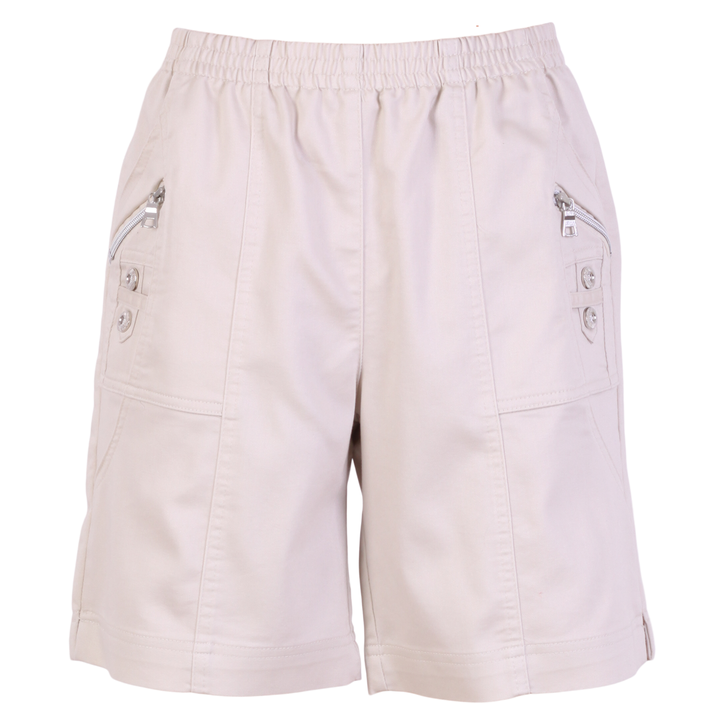 Smarte beige dame shorts med lynlåsdetaljer