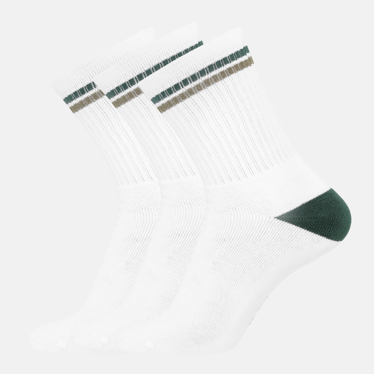 3 Par Hvide Bambus Tennissokker Med Army Olive Striber, 30 33 fra Copenhagen Bamboo
