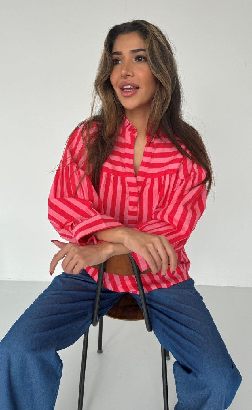 Bluse   Ida   Stribe Pink fra Continue
