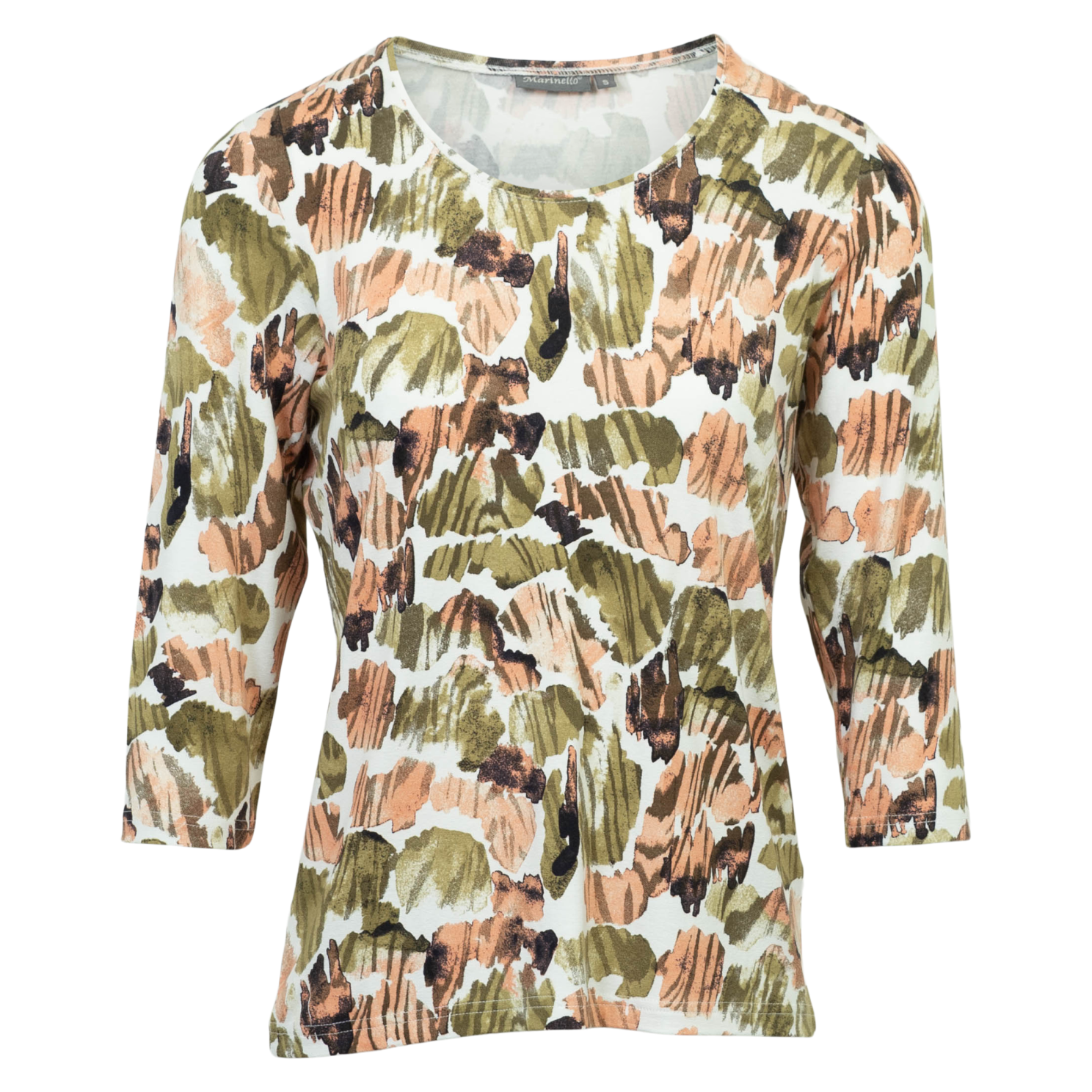 Dame T Shirt   Khaki Comb    fra Marinello