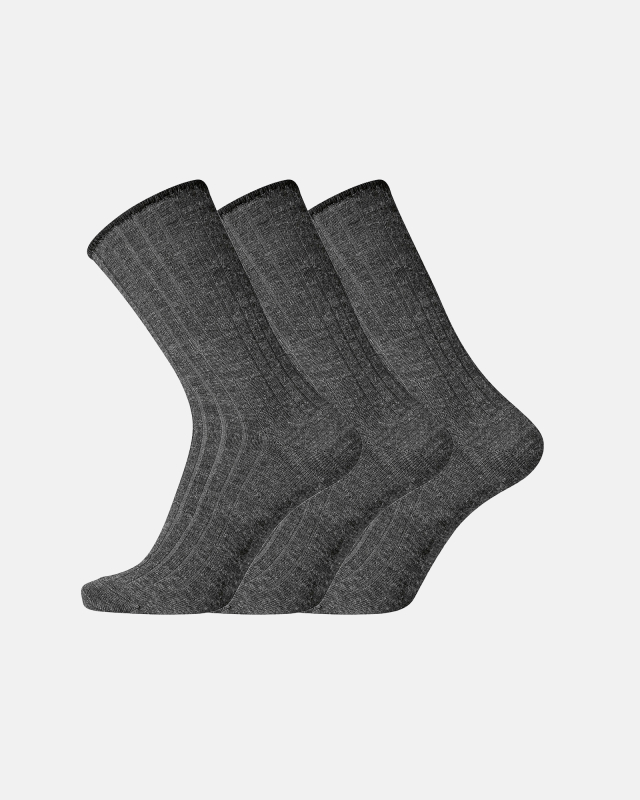 3 Pak "no Elastic" Strømper | Uld | Mørk Grå Melange fra Egtved